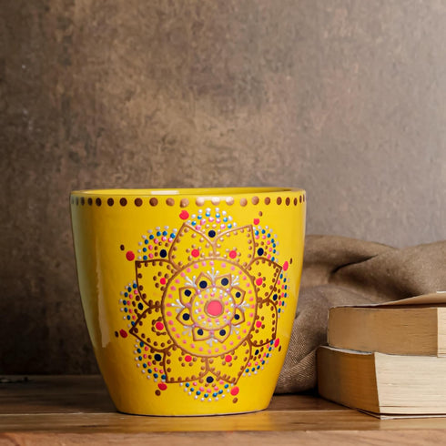 Yellow Flower Ceramic Clay Pots - The Earth Store - Planter